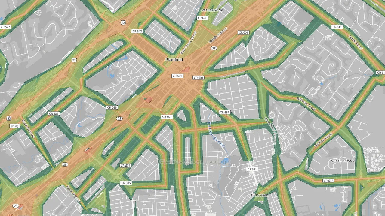 Van Wyck Brooks Historic District, Plainfield, NJ Map of Noise Levels in Van Wyck Brooks Historic District