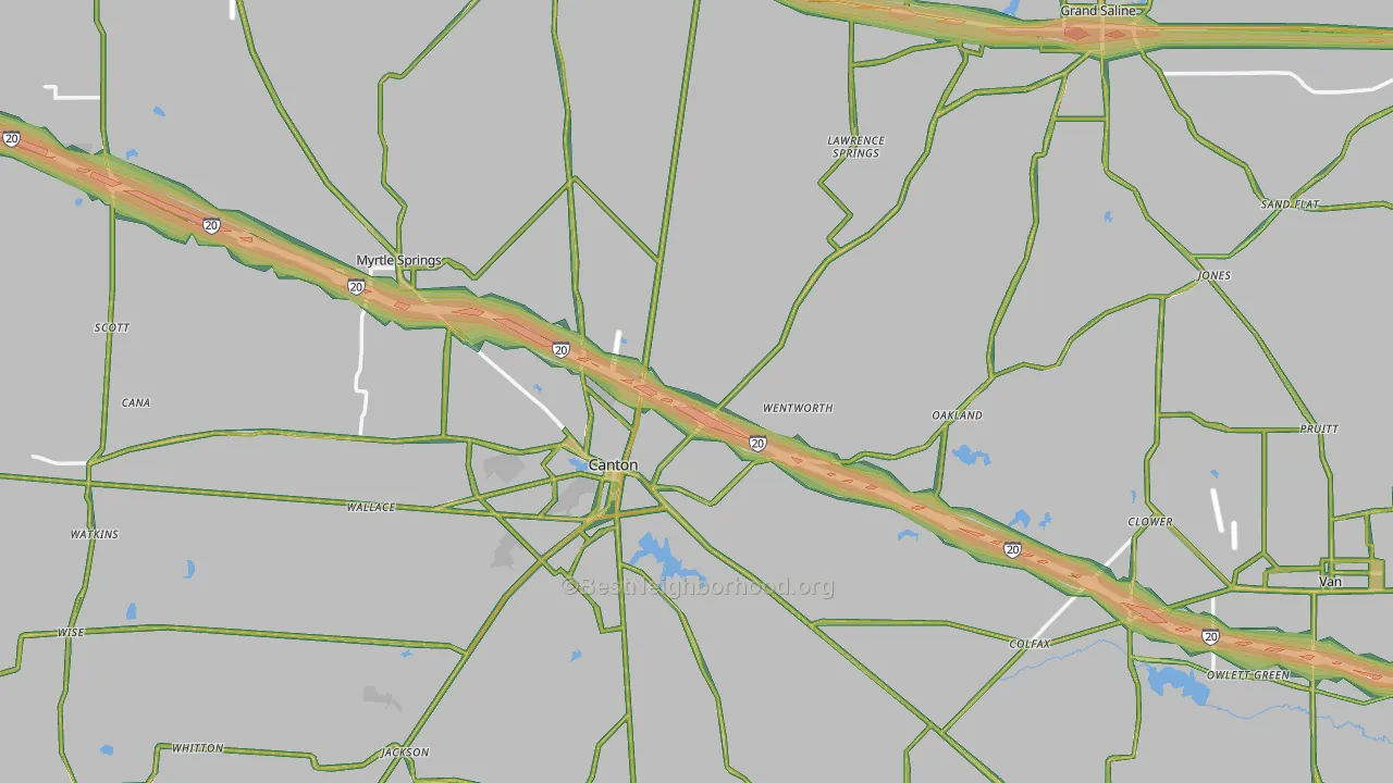 Van Zandt County, TX Map of Noise Levels in Van Zandt County