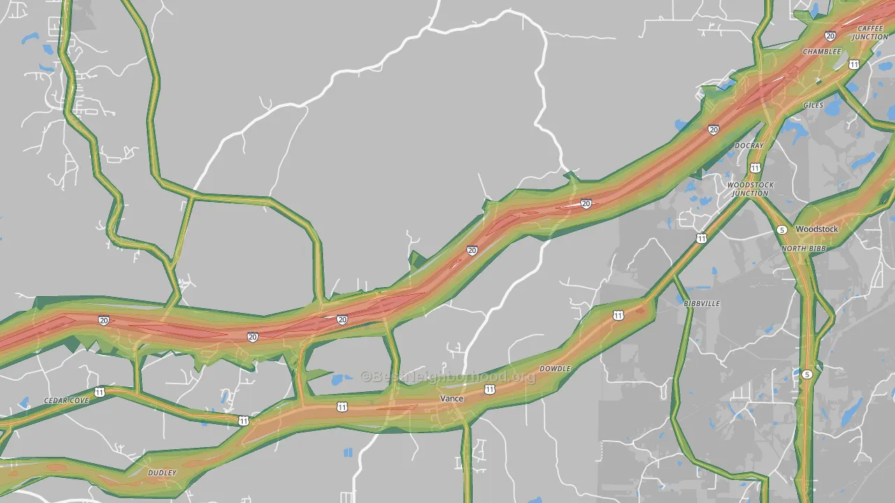 Vance, AL Map of Noise Levels in Vance