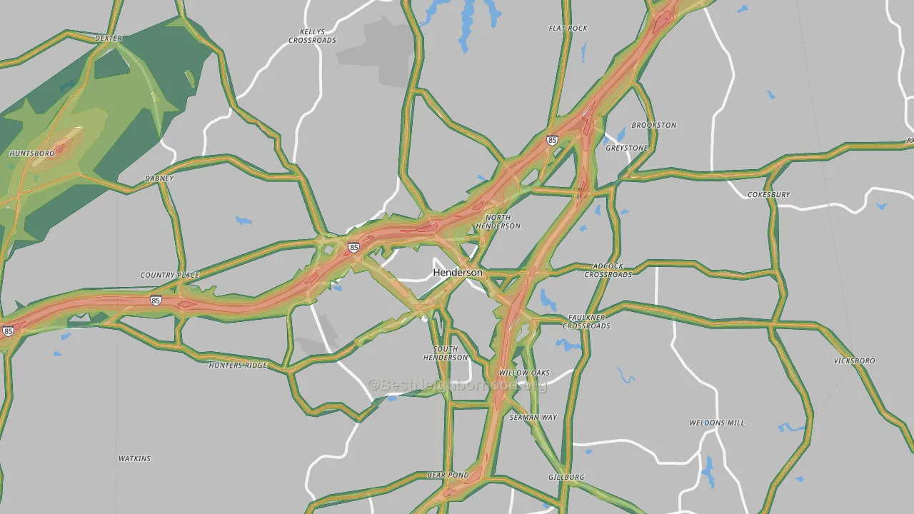 Vance County, NC Map of Noise Levels in Vance County