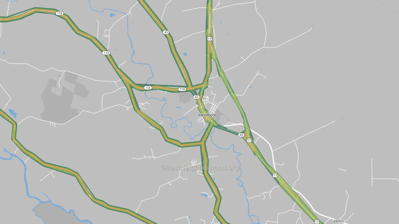 Vanceboro, NC Map of Noise Levels in Vanceboro