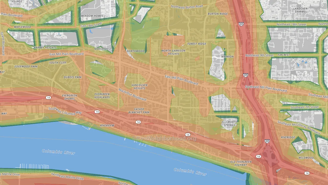Vancouver Heights, Vancouver, WA Map of Noise Levels in Vancouver Heights