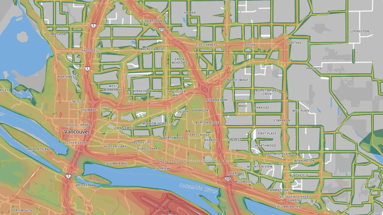 Vancouver, WA Map of Noise Levels in Vancouver