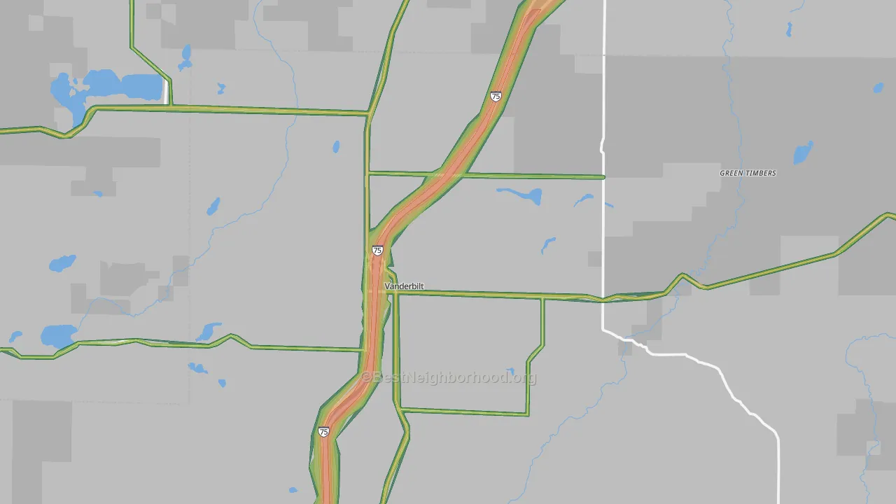 Vanderbilt, MI Map of Noise Levels in Vanderbilt