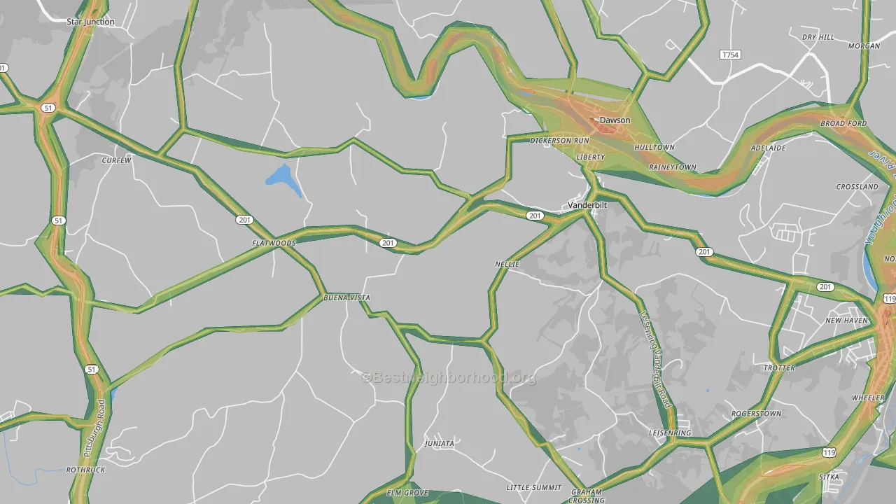 Vanderbilt, PA Map of Noise Levels in Vanderbilt