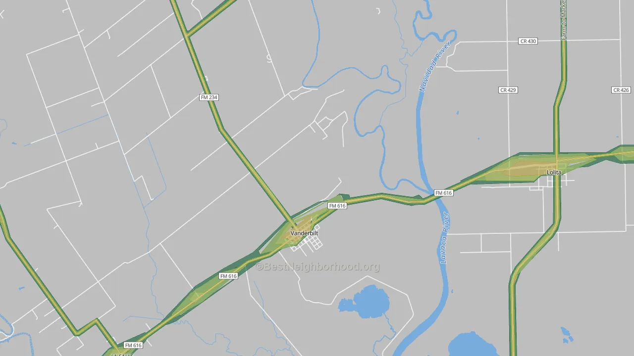 Vanderbilt, TX Map of Noise Levels in Vanderbilt