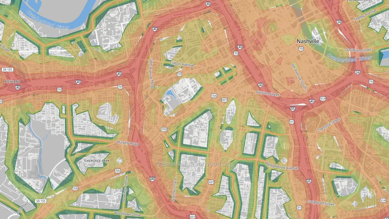 Vanderbilt-West End, Nashville, TN Map of Noise Levels in Vanderbilt-West End