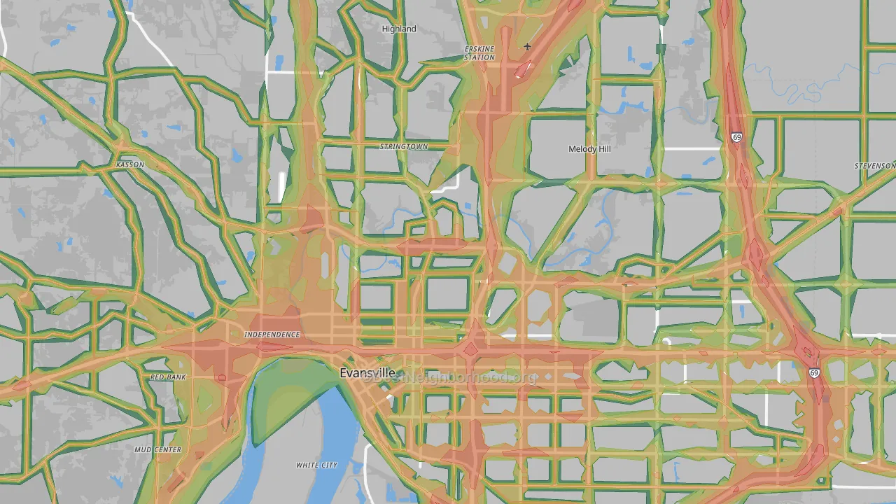 Vanderburgh County, IN Map of Noise Levels in Vanderburgh County