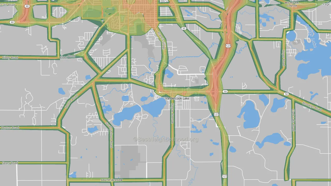 Vandercook Lake, MI Map of Noise Levels in Vandercook Lake