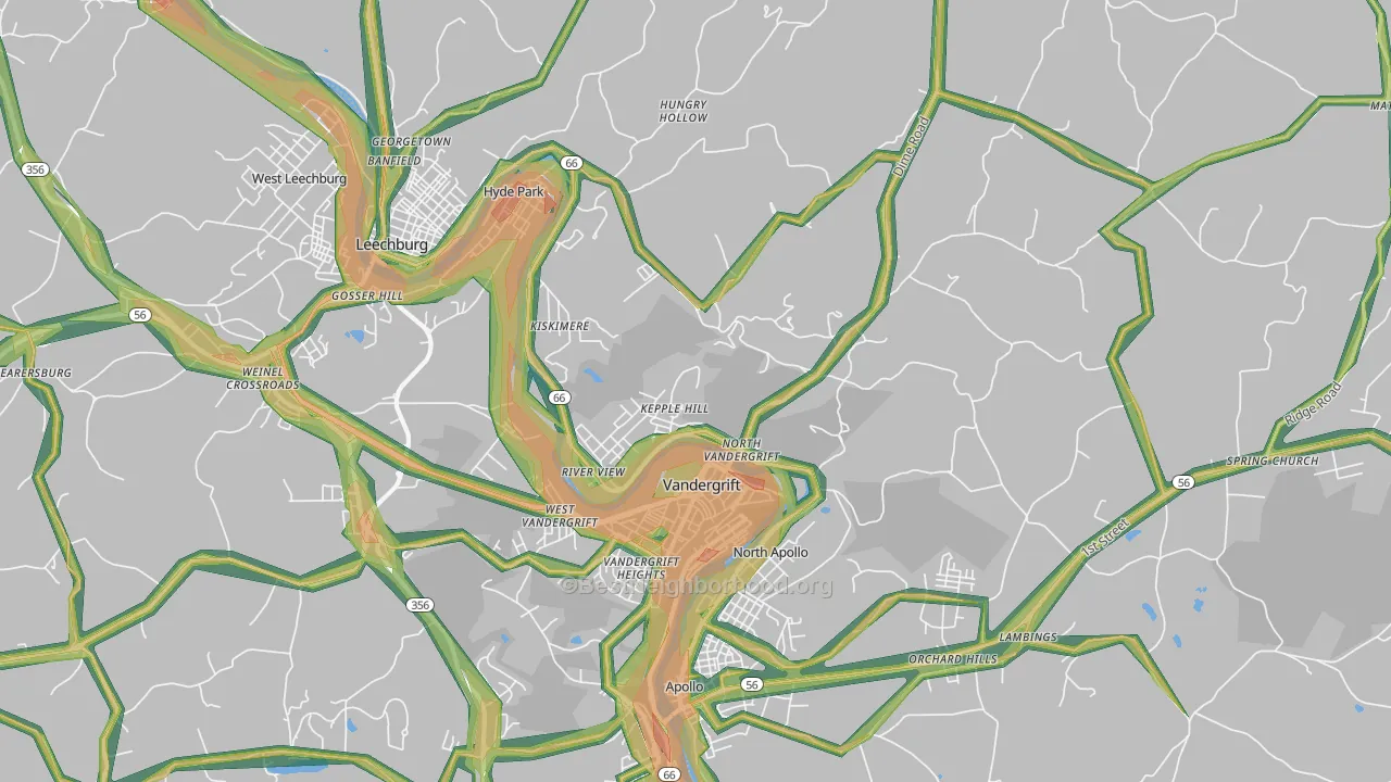 Vandergrift, PA Map of Noise Levels in Vandergrift