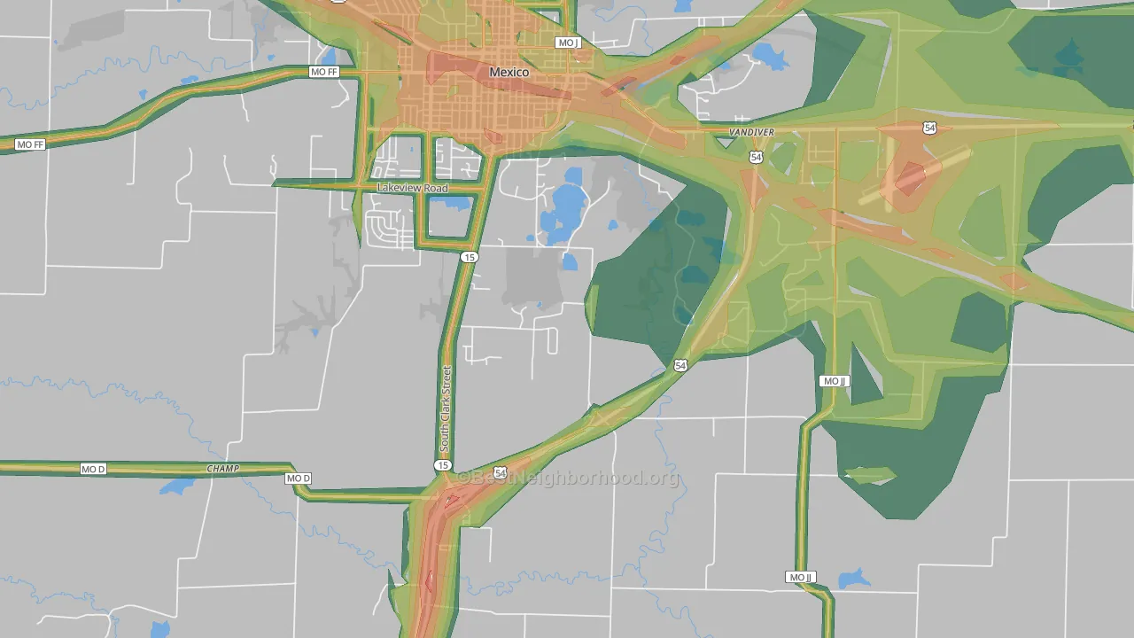 Vandiver, MO Map of Noise Levels in Vandiver