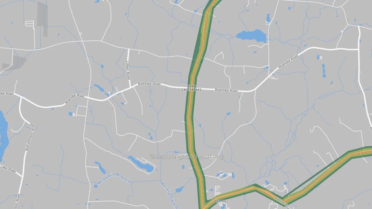 Vann Crossroads, NC Map of Noise Levels in Vann Crossroads