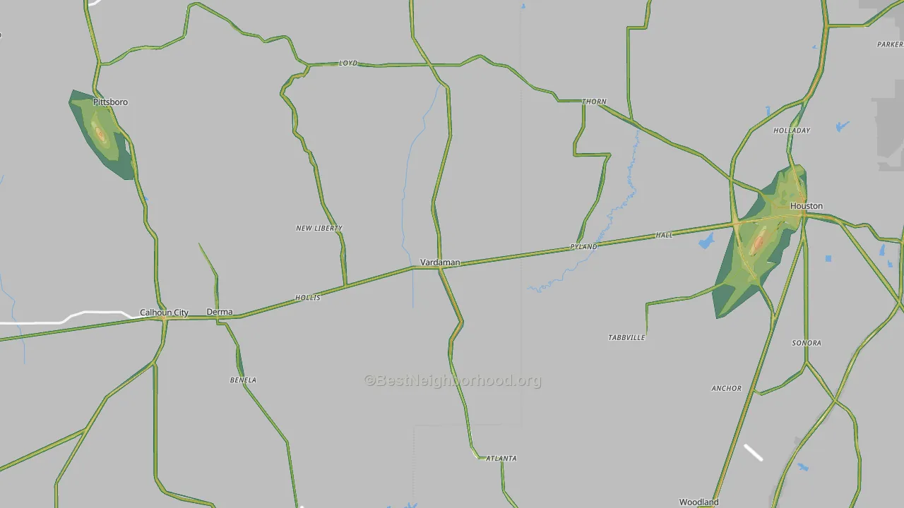 Vardaman, MS Map of Noise Levels in Vardaman