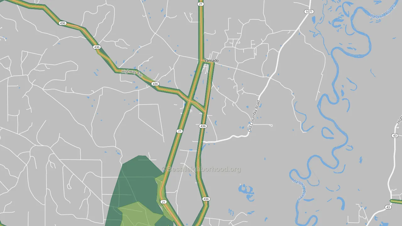Varnado, LA Map of Noise Levels in Varnado