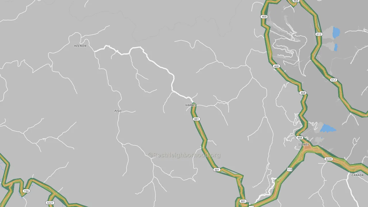 Varney, KY Map of Noise Levels in Varney