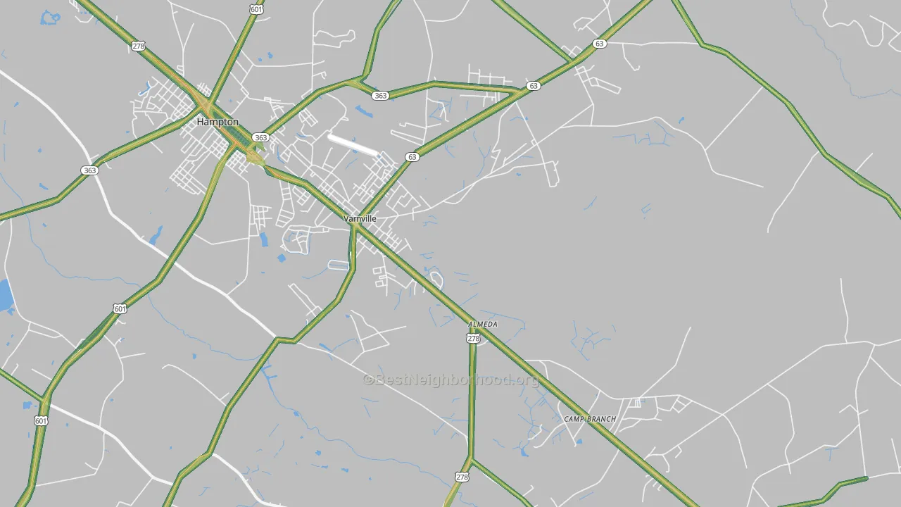 Varnville, SC Map of Noise Levels in Varnville
