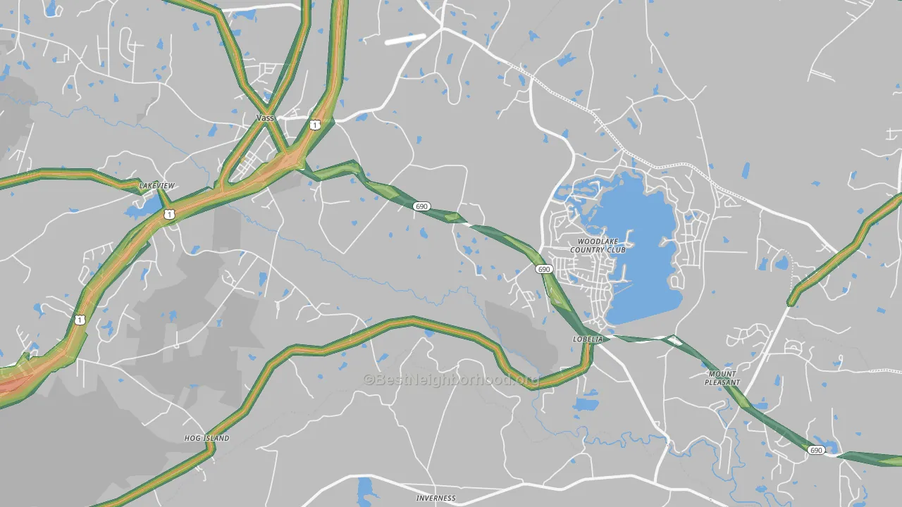 Vass, NC Map of Noise Levels in Vass