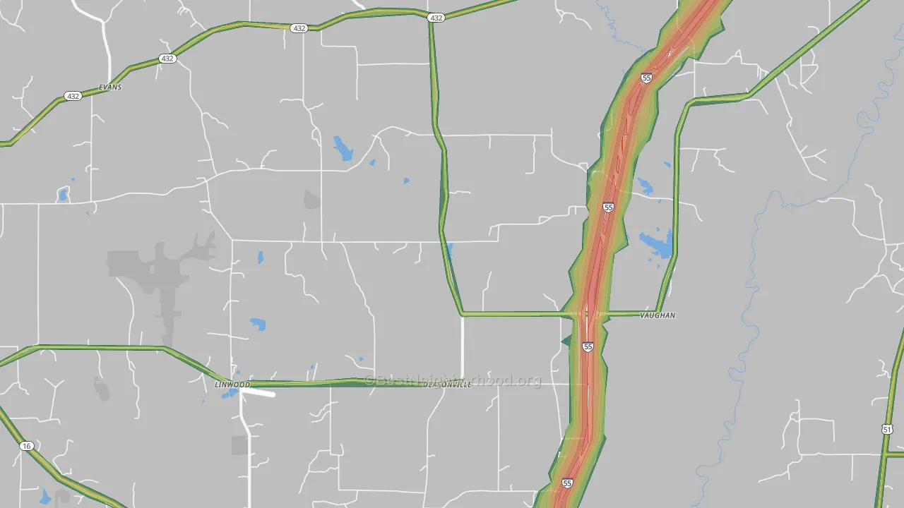 Vaughan, MS Map of Noise Levels in Vaughan