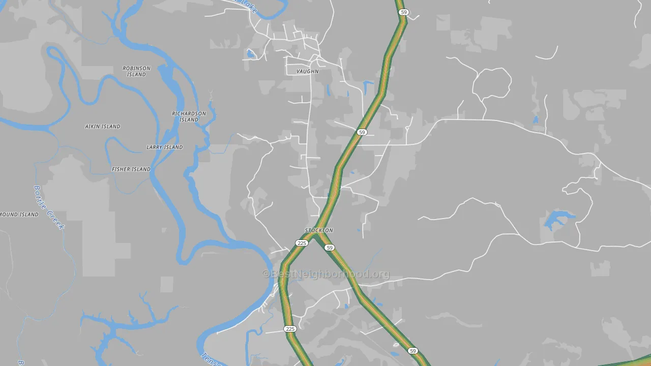 Vaughn, AL Map of Noise Levels in Vaughn