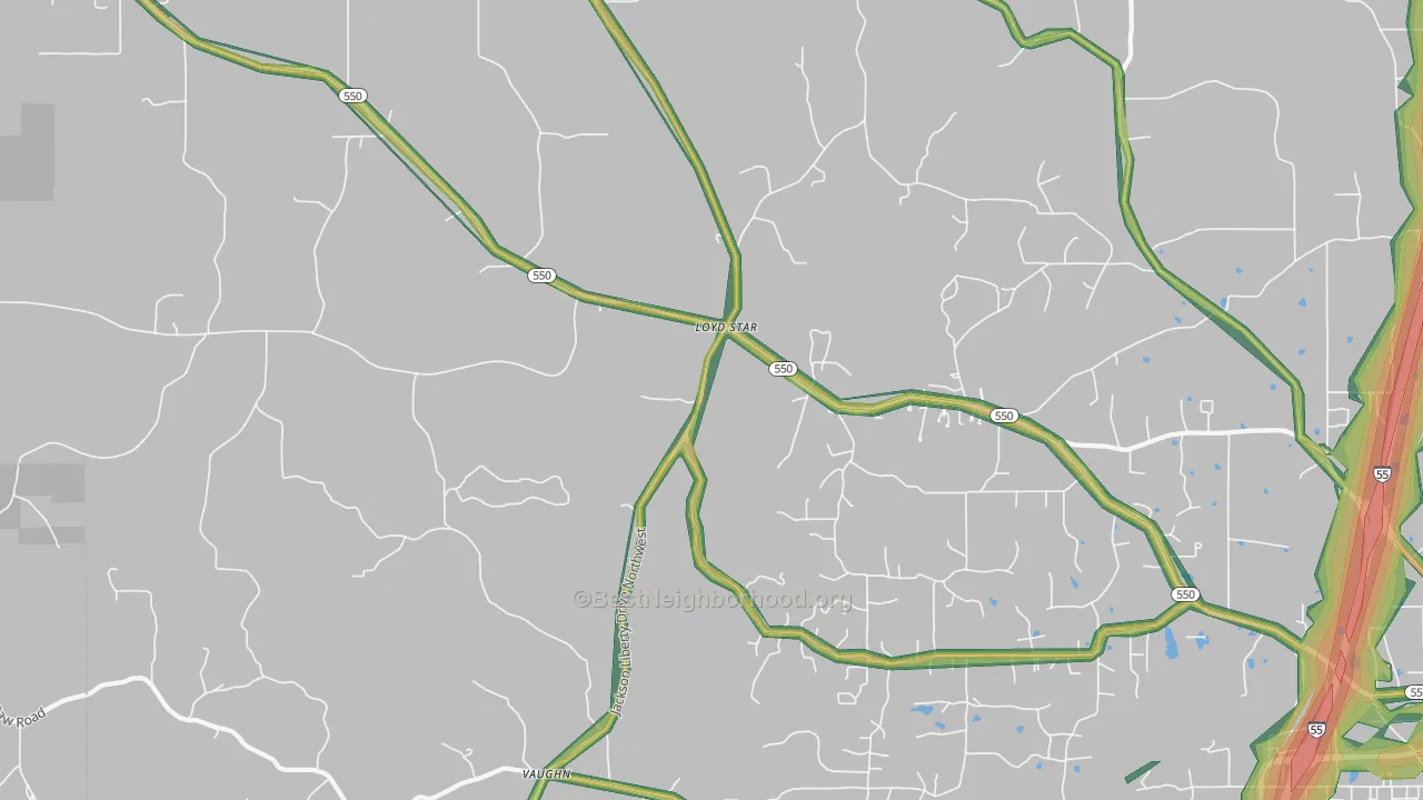 Vaughn, MS Map of Noise Levels in Vaughn