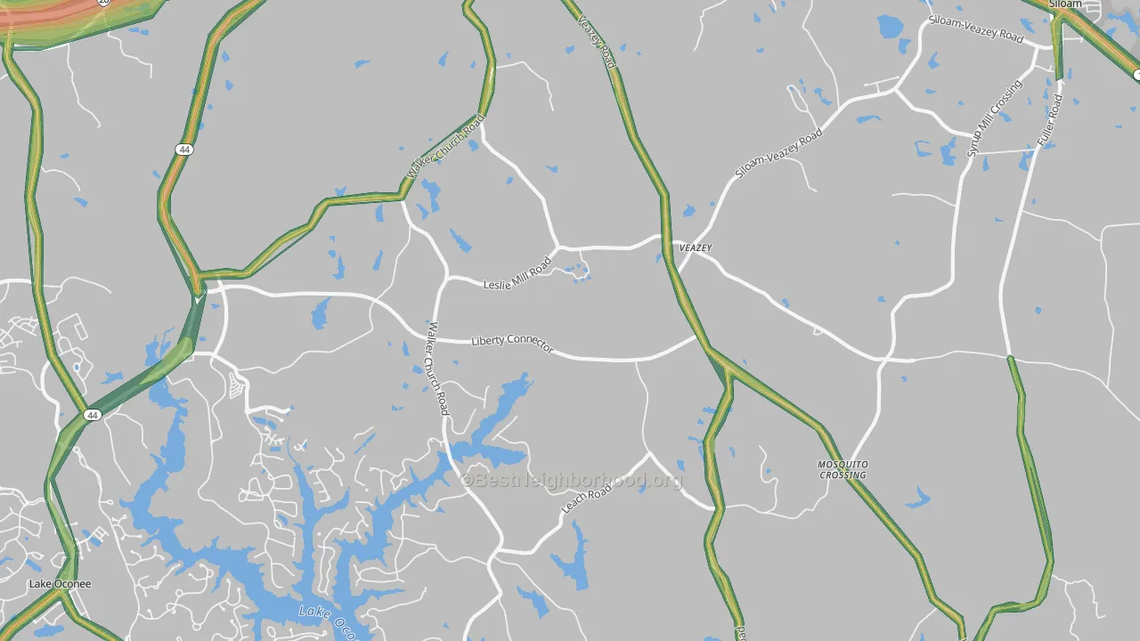 Veazey, GA Map of Noise Levels in Veazey