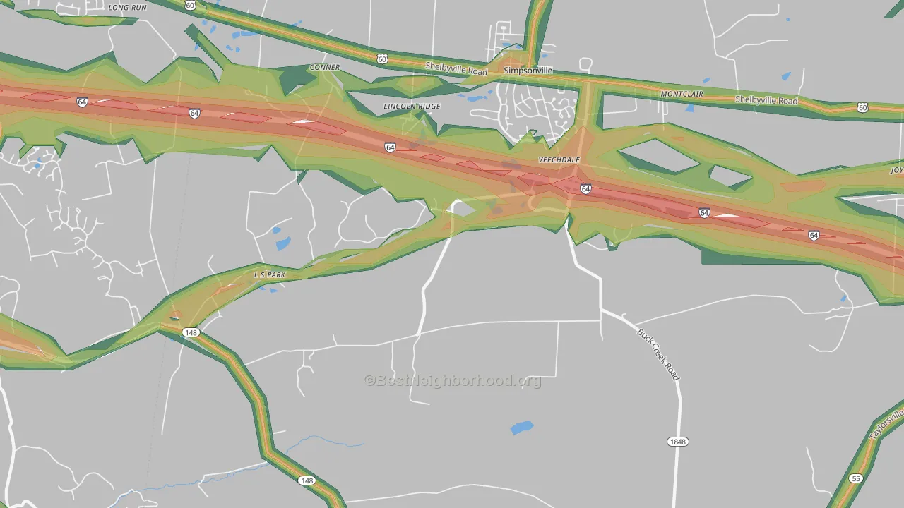 Veechdale, KY Map of Noise Levels in Veechdale
