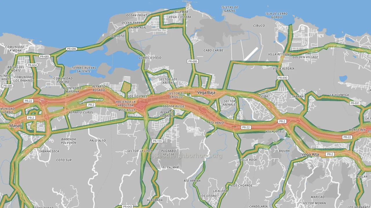 Vega Baja Municipio, PR Map of Noise Levels in Vega Baja Municipio