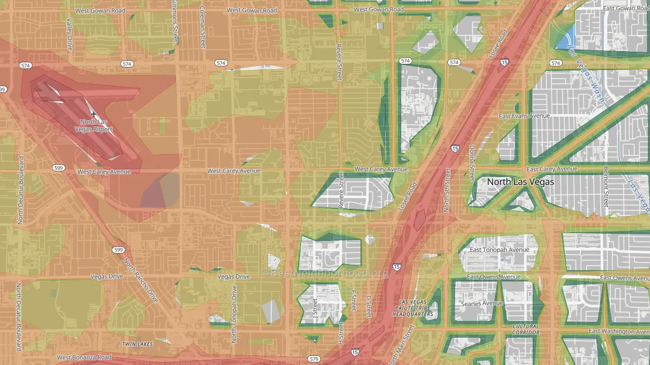 Vegas Heights, North Las Vegas, NV Map of Noise Levels in Vegas Heights