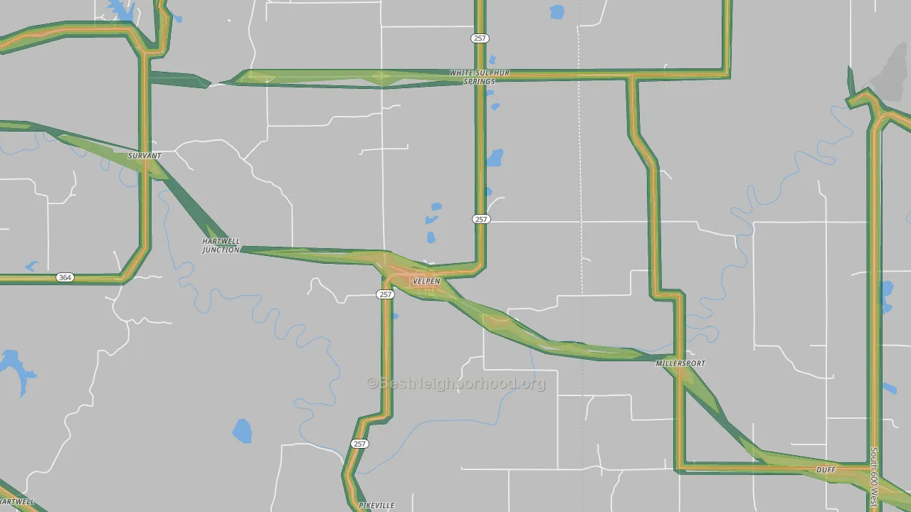 Velpen, IN Map of Noise Levels in Velpen