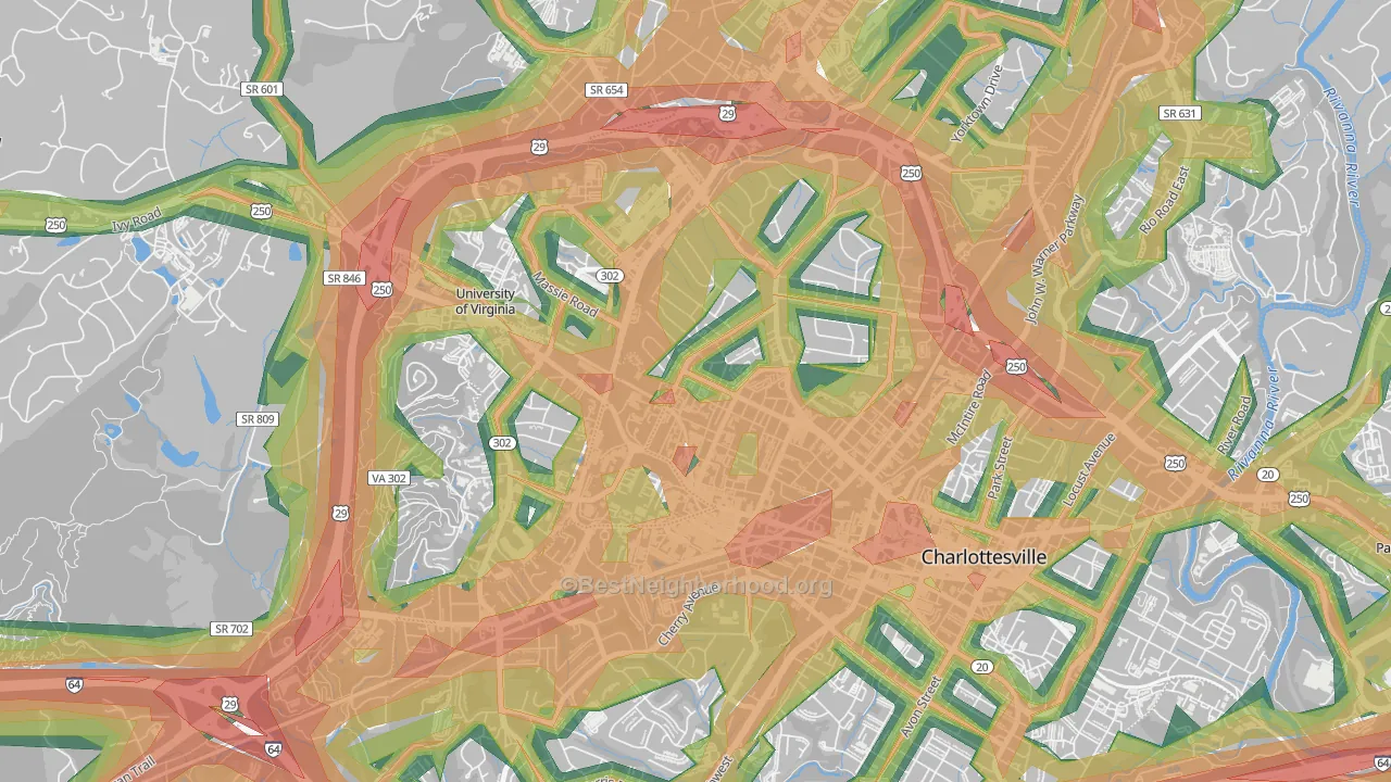 Venable, Charlottesville, VA Map of Noise Levels in Venable