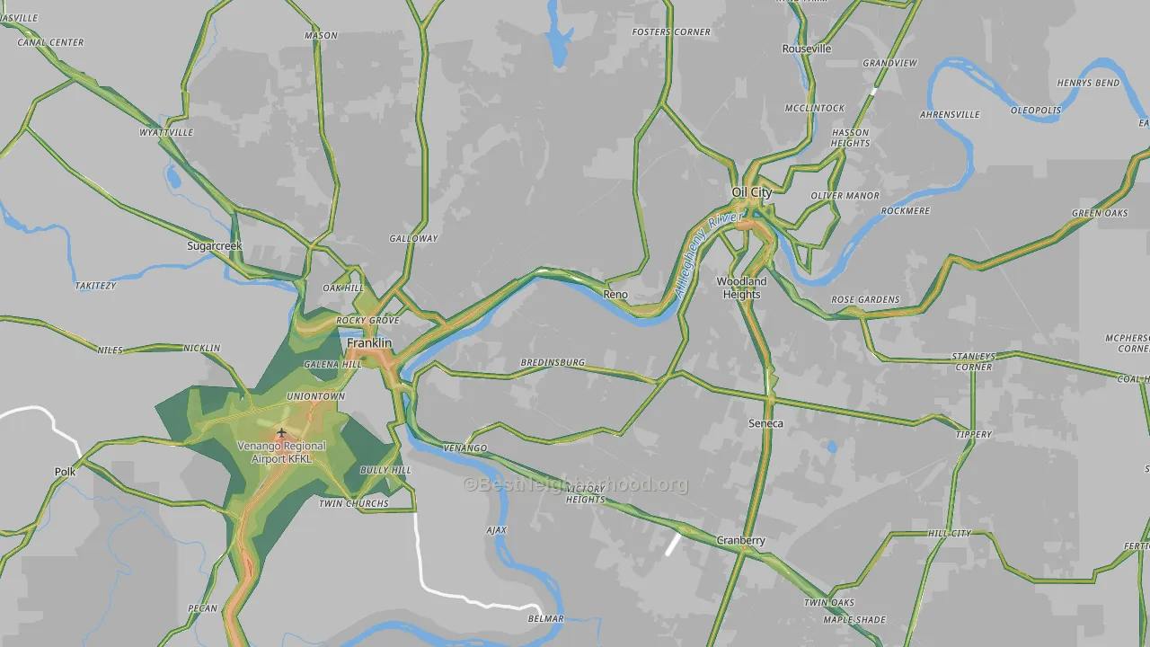 Venango County, PA Map of Noise Levels in Venango County