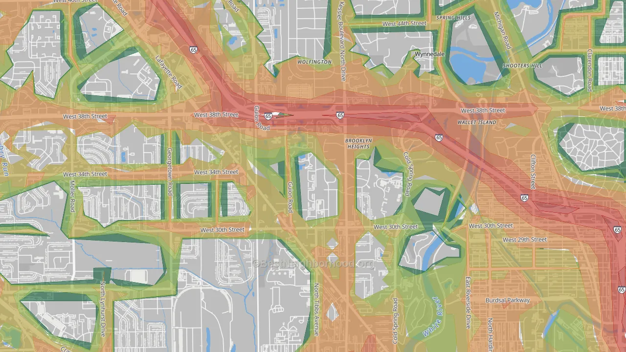 Venerable Flackville, Indianapolis, IN Map of Noise Levels in Venerable Flackville