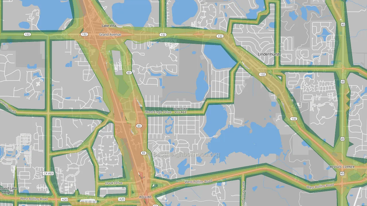 Venetian Village, IL Map of Noise Levels in Venetian Village