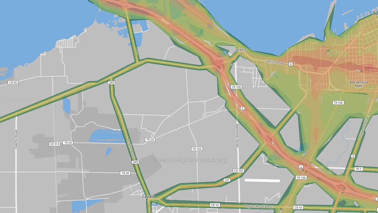 Venice, OH Map of Noise Levels in Venice
