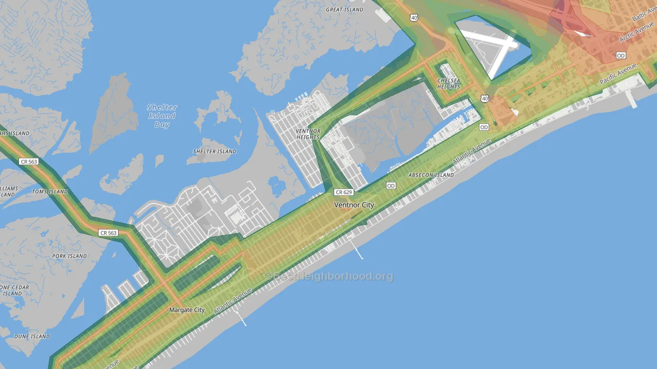 Ventnor City, NJ Map of Noise Levels in Ventnor City