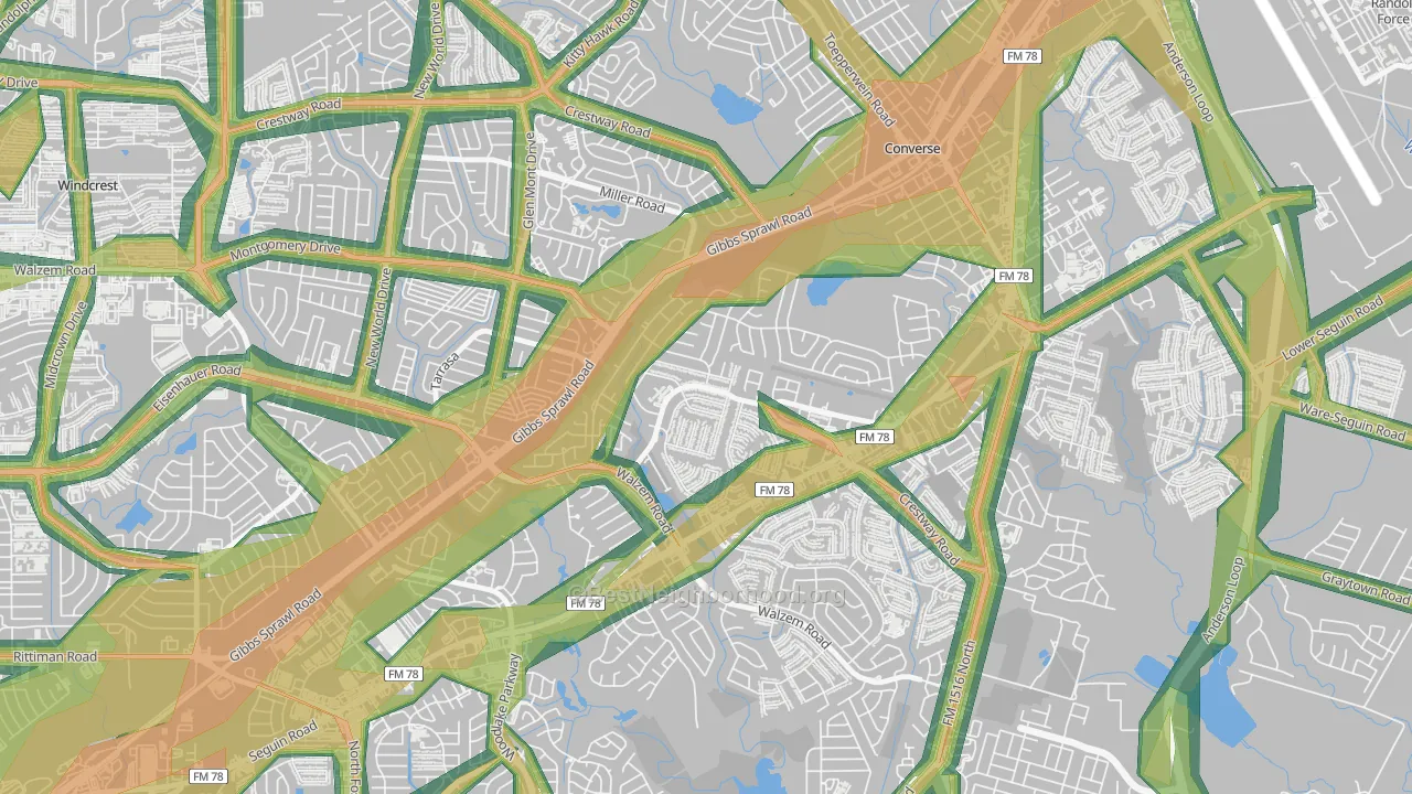 Ventura, San Antonio, TX Map of Noise Levels in Ventura