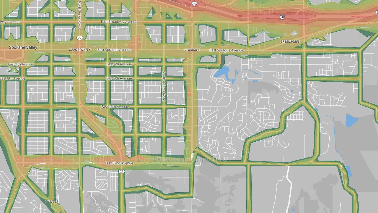 Veradale, WA Map of Noise Levels in Veradale