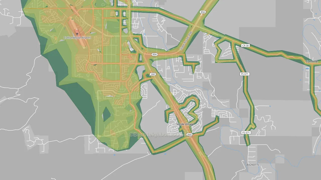 Verde Village, AZ Map of Noise Levels in Verde Village