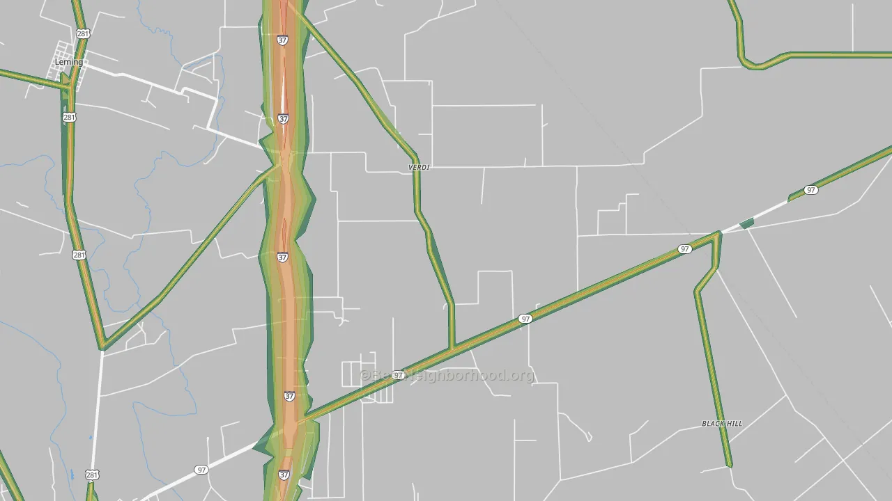 Verdi, TX Map of Noise Levels in Verdi