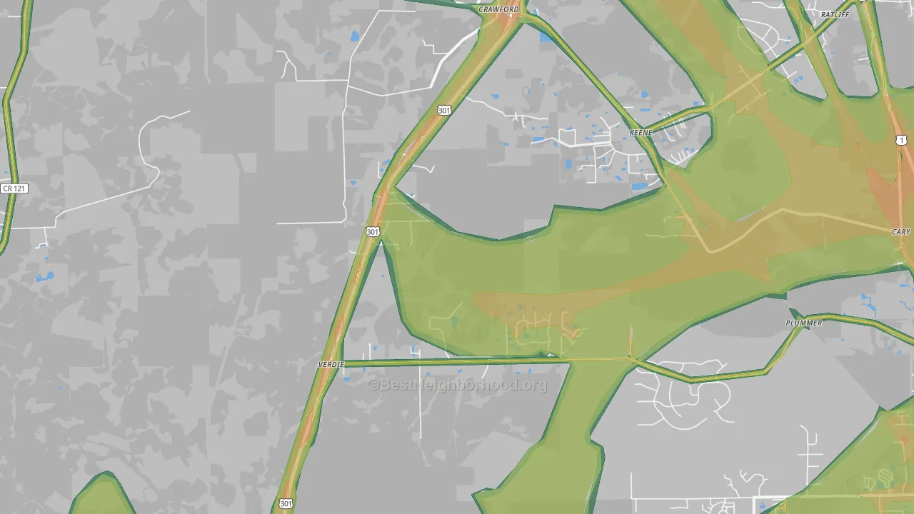 Verdie, FL Map of Noise Levels in Verdie