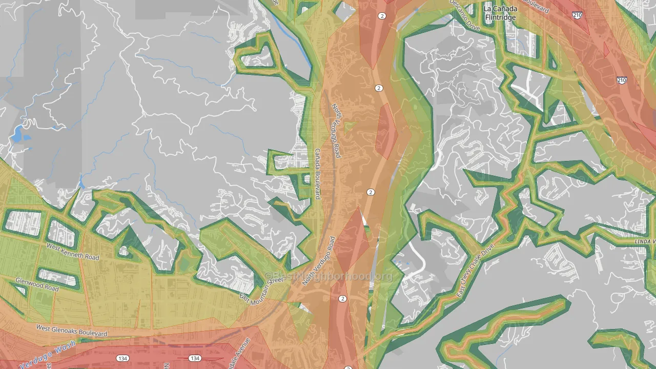 Verdugo Woodlands, Glendale, CA Map of Noise Levels in Verdugo Woodlands
