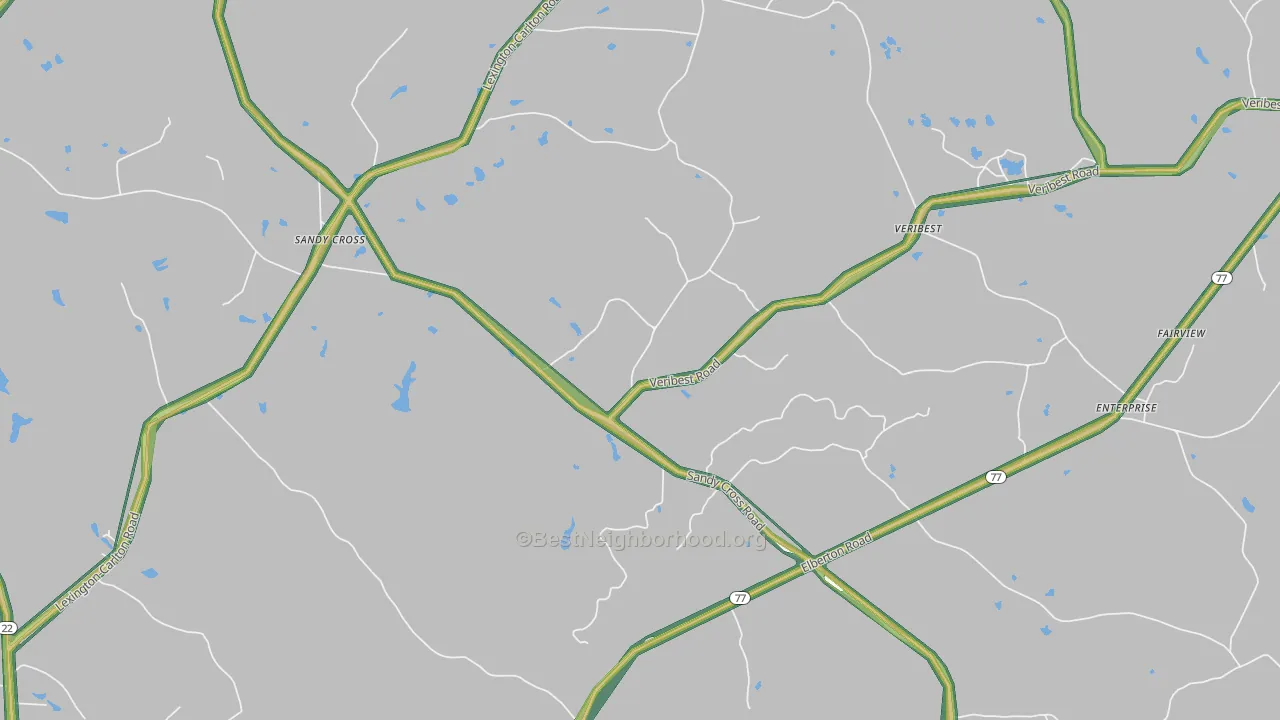 Veribest, GA Map of Noise Levels in Veribest