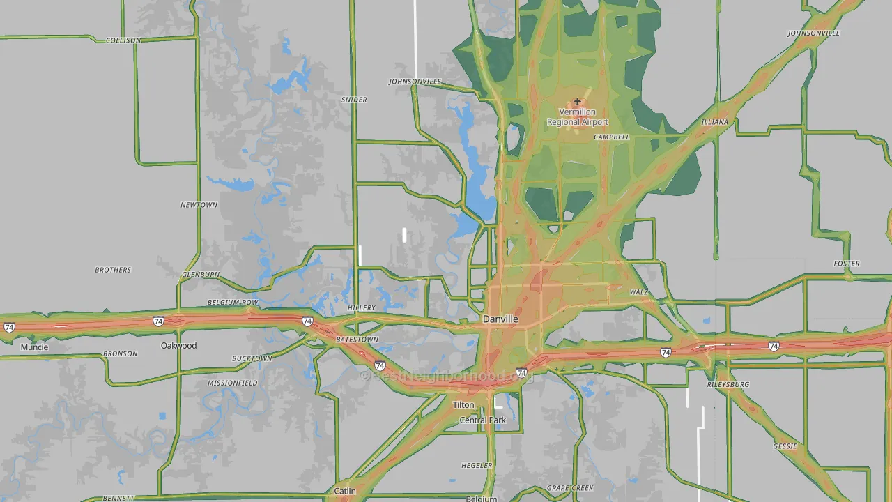 Vermilion County, IL Map of Noise Levels in Vermilion County