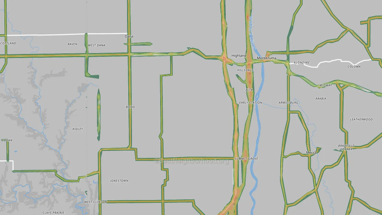 Vermillion County, IN Map of Noise Levels in Vermillion County