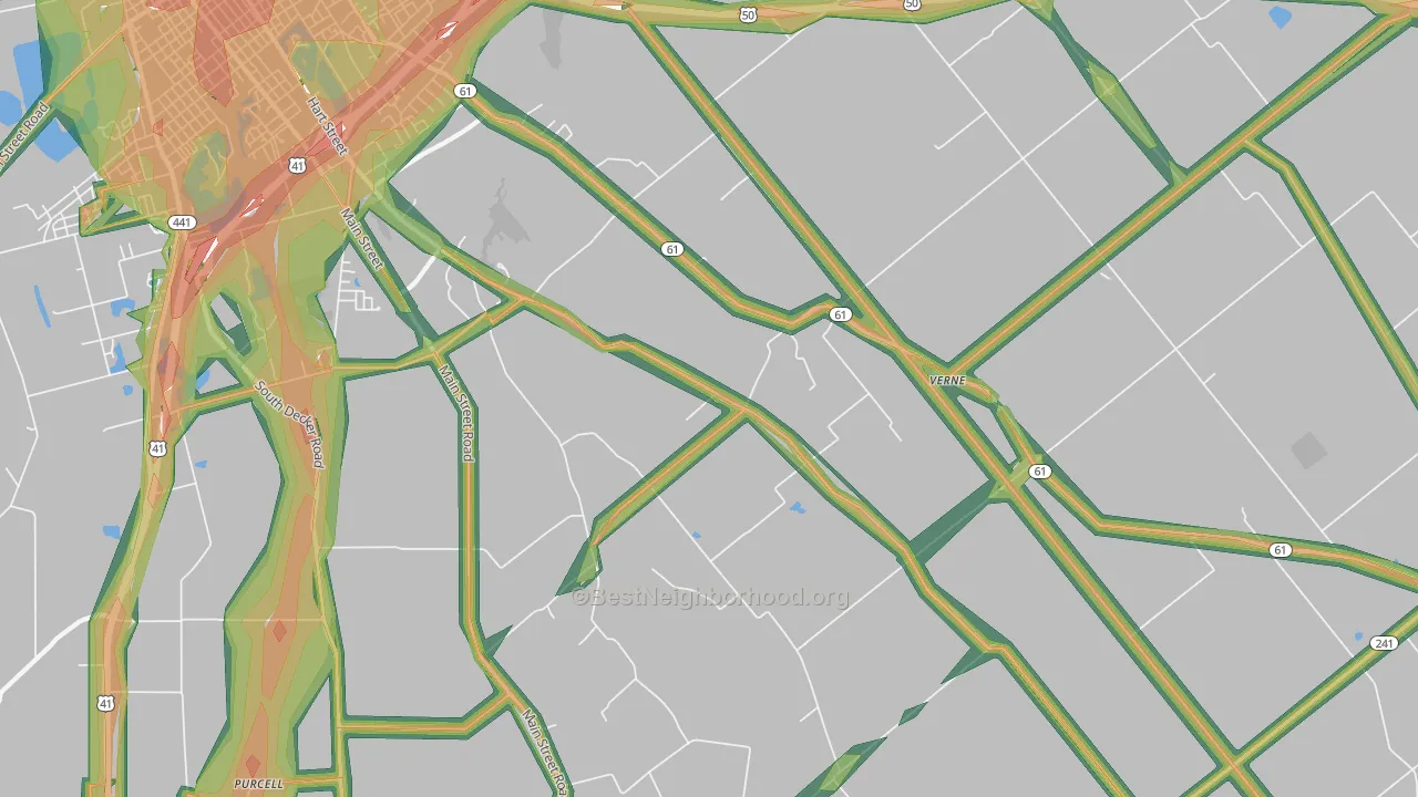 Verne, IN Map of Noise Levels in Verne