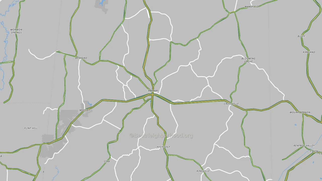 Vernon, AL Map of Noise Levels in Vernon