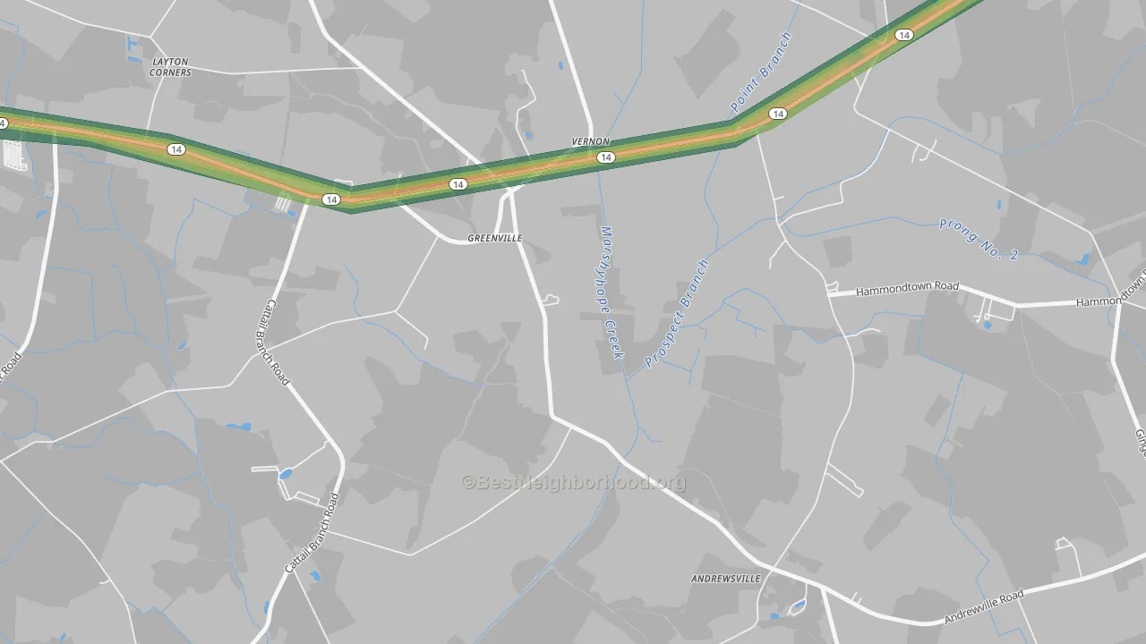 Vernon, DE Map of Noise Levels in Vernon
