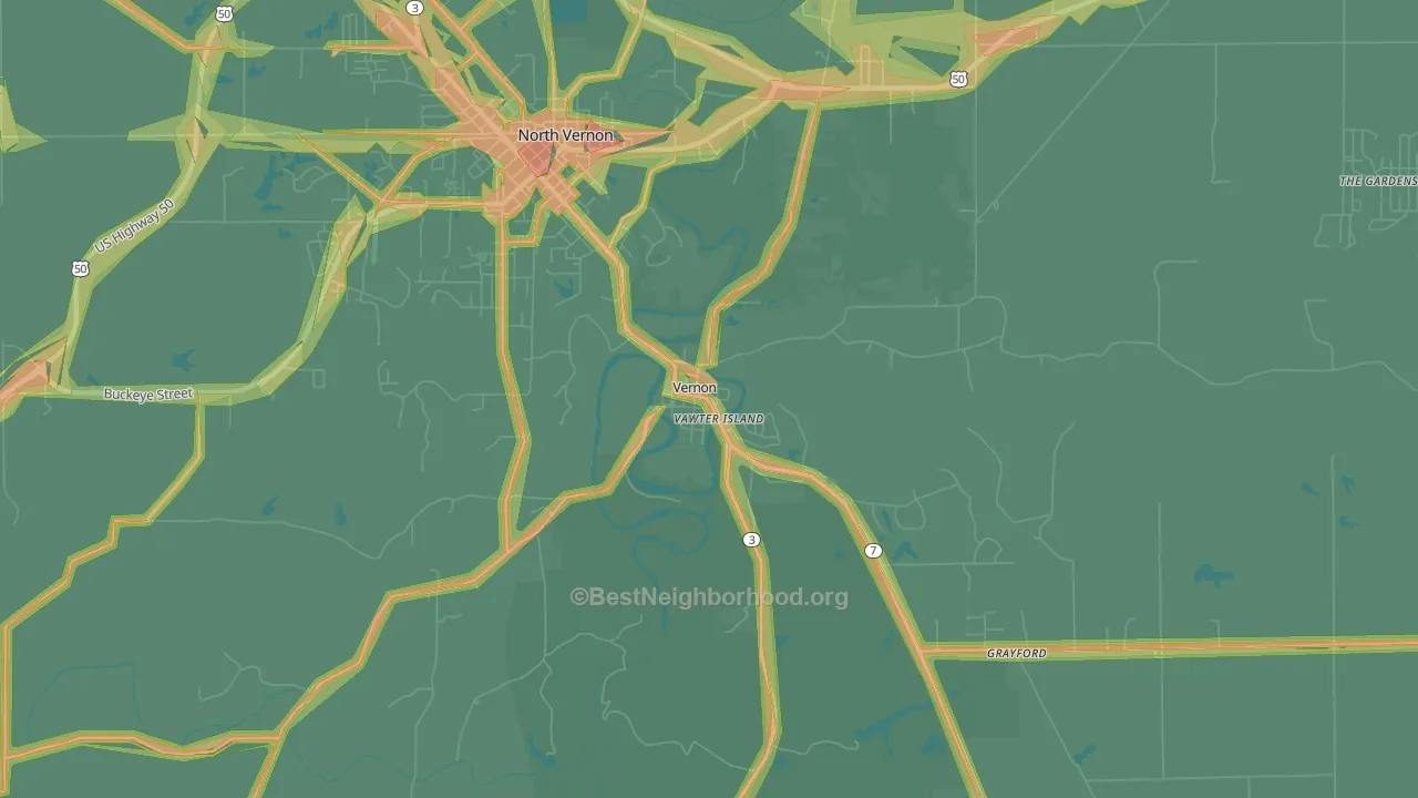 Vernon, IN Map of Noise Levels in Vernon