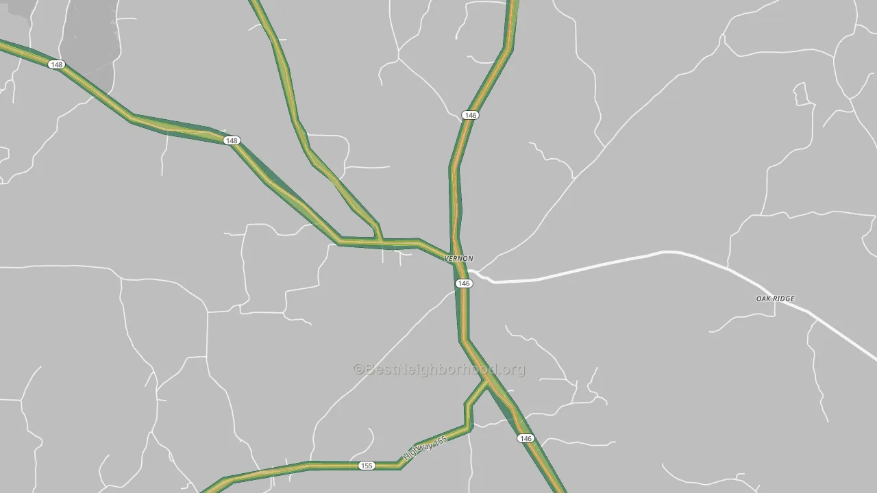 Vernon, LA Map of Noise Levels in Vernon