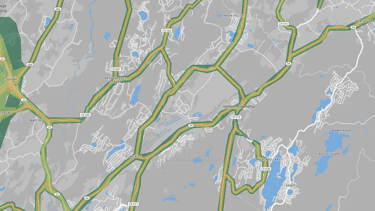 Vernon, NJ Map of Noise Levels in Vernon